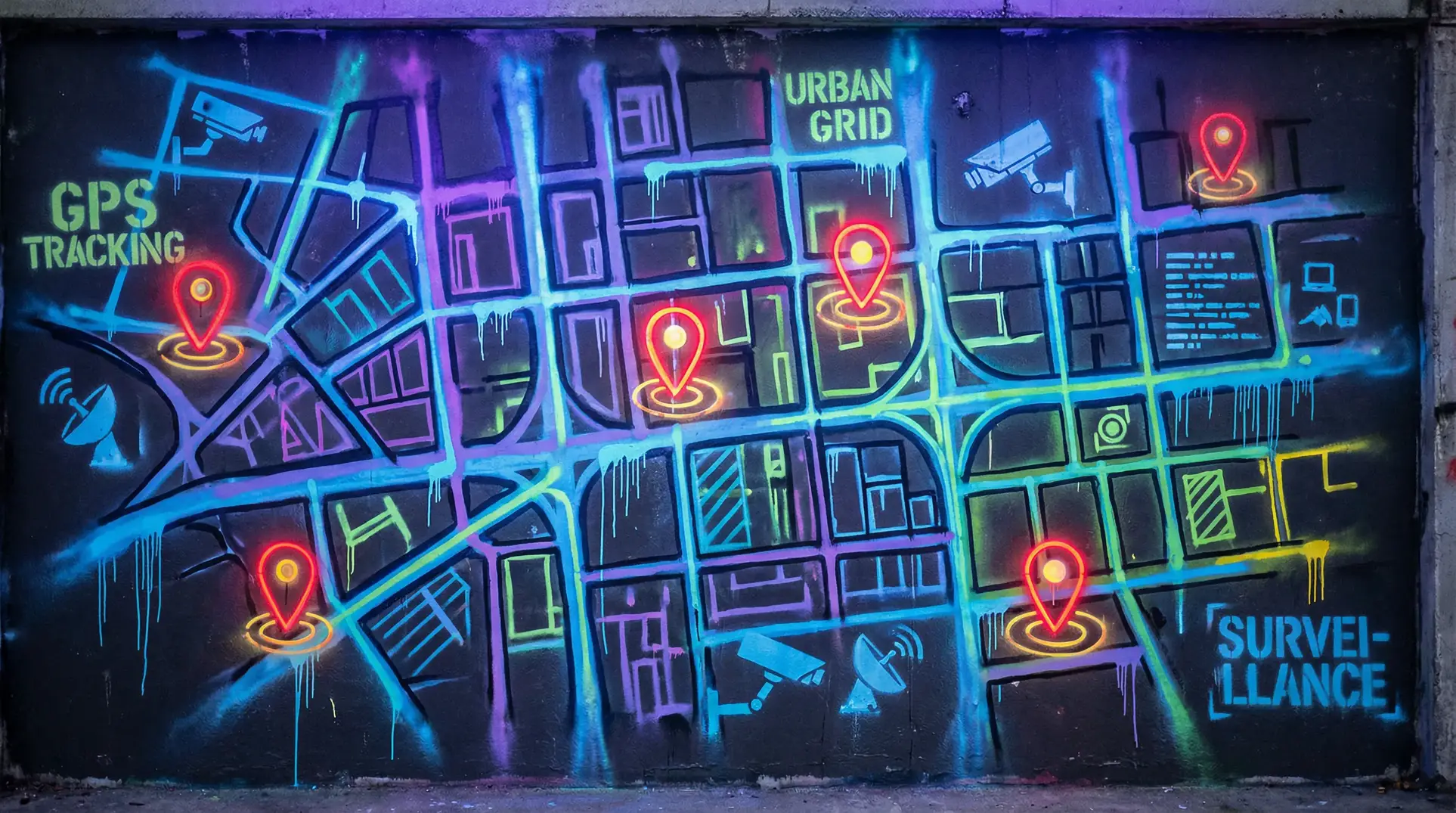 uber公司 狗仔追踪地图 - 城市涂鸦风格